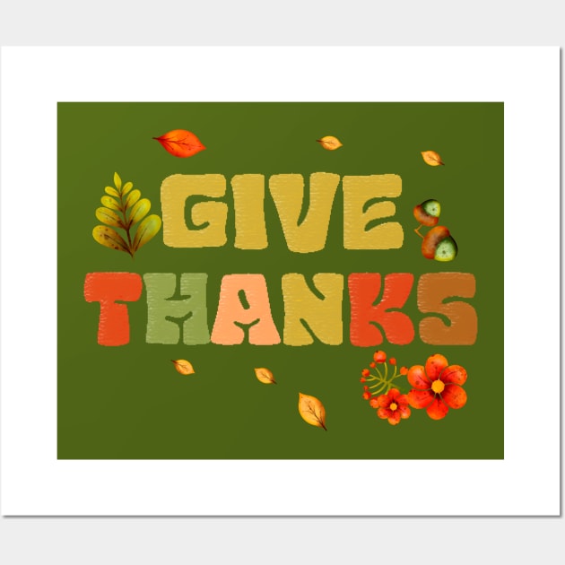 Give Thanks With Colorful Text Wall Art by i am Cuta